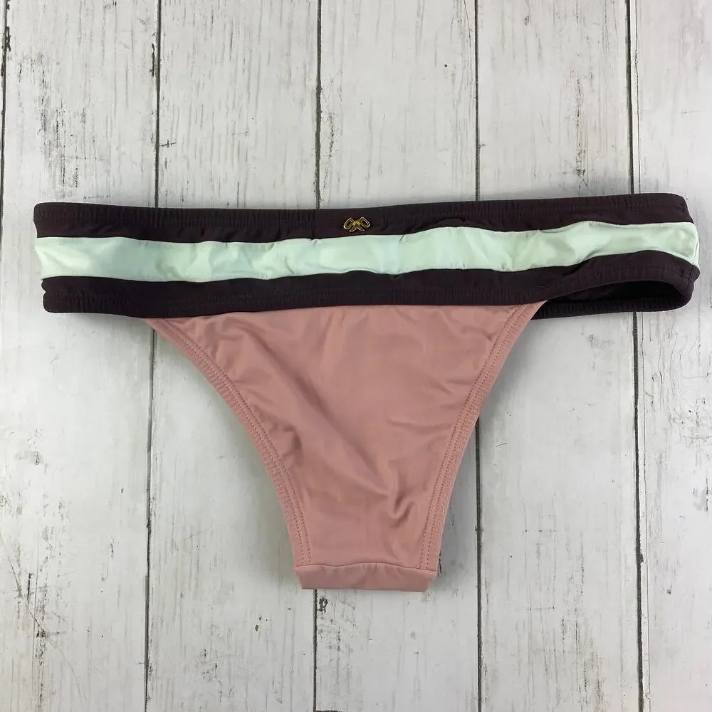 PilyQ Pink Riviera Color Block Teeny Cut Bikini Bottom Size Medium